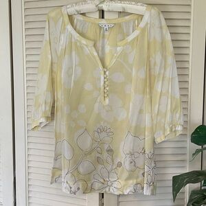 CAbi Yellow & White Floral Embroidered Blouse